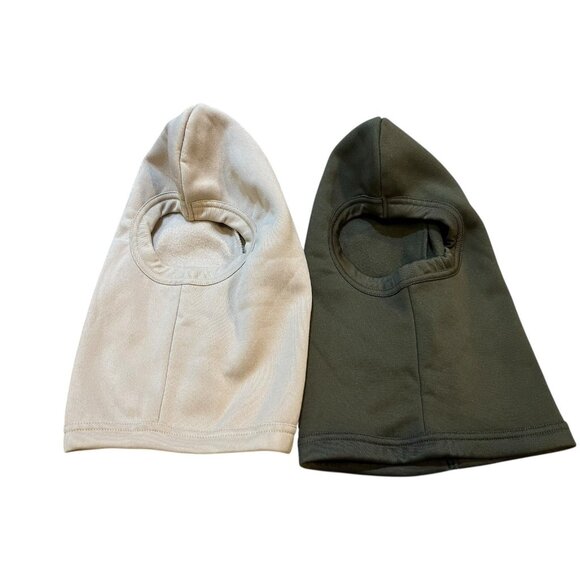 Cold Weather Fleece Open Face Mask Cap Hat Ski Mask Green Beige Lot of 2 New - Picture 1 of 5